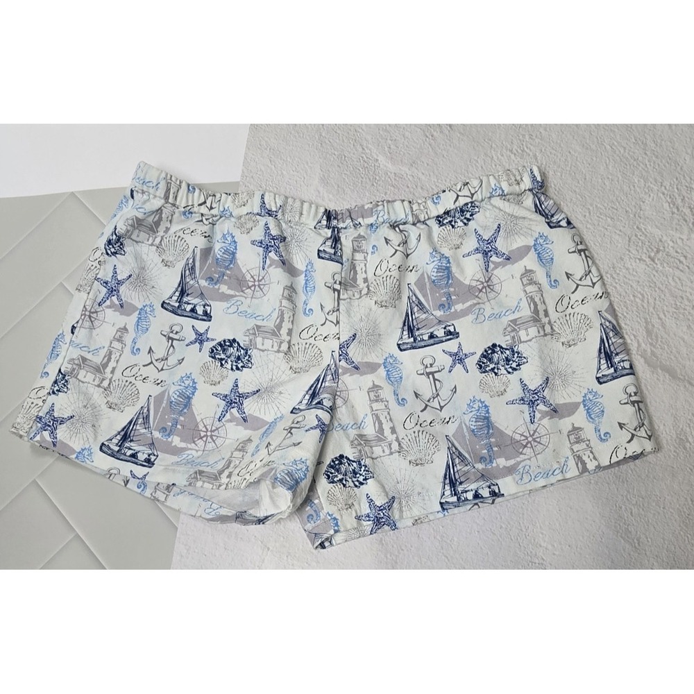 Womens Plus 1X (18) Nautical Shorts Starfish Seahorse Lighthouse Sailboat Beach
